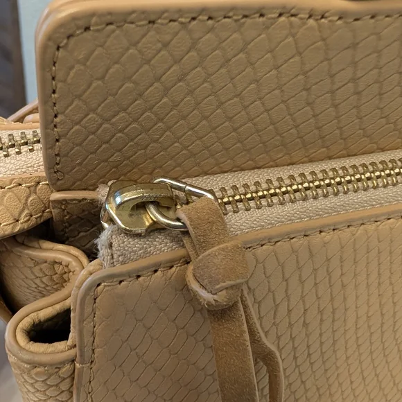 Elaine Turner Tan Snakeskin Embossed Leather Bamboo Handle Satchel Crossbody Bag - Picture 13 of 16